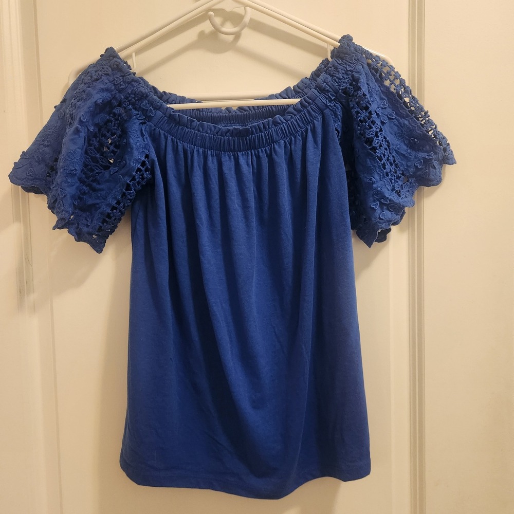 Lilly Pulitzer Blue Off The Shoulder Eyelet Lace Sleeve Top XS
